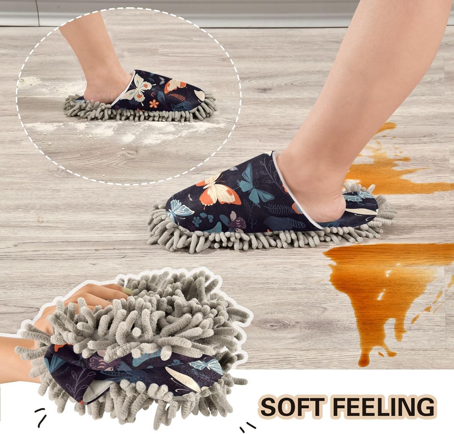 Bulletgxll Blue and Orange Mop Slippers - Washable Floor Mop Slippers for Men Women
