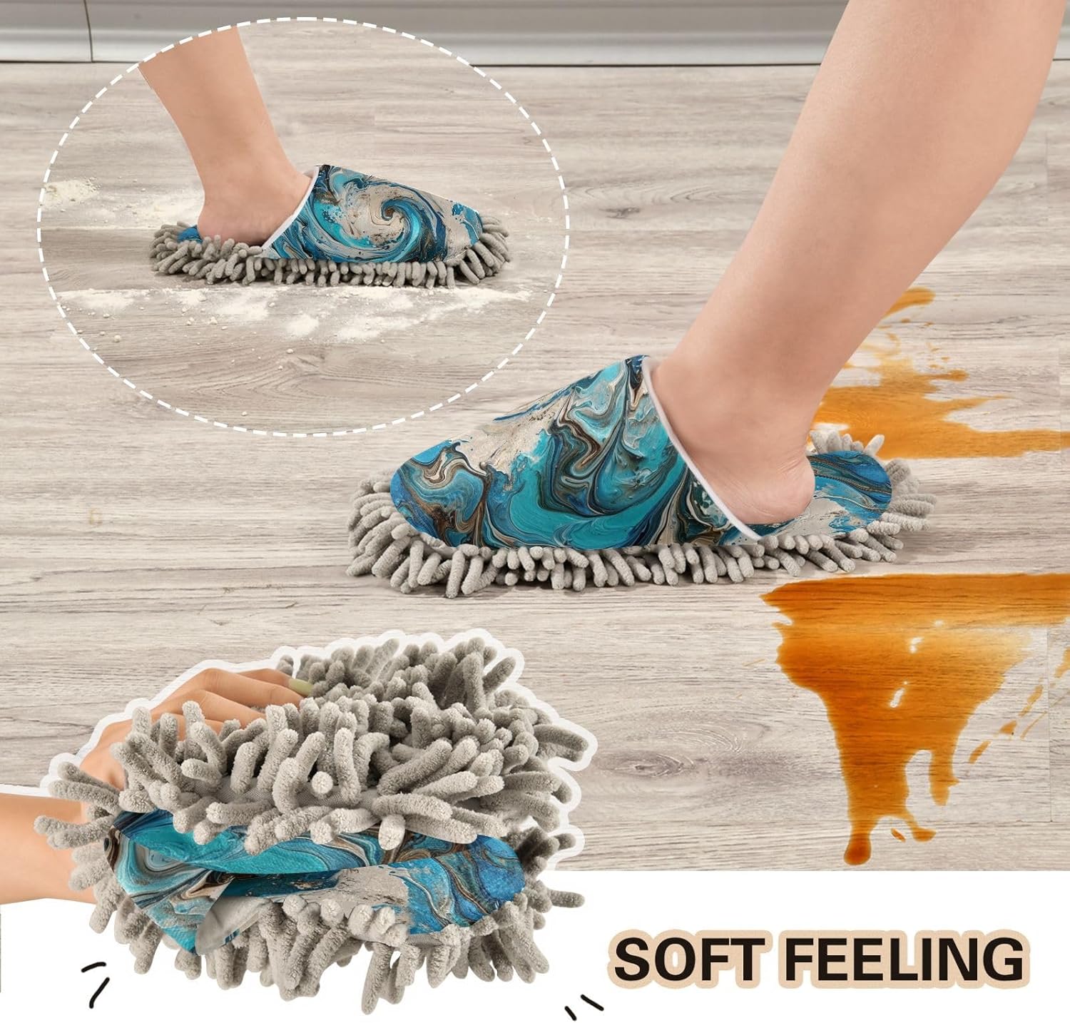 Bulletgxll Blue Swirling Microfiber Cleaning Slippers - Washable Mopping Slippers for Men and Women
