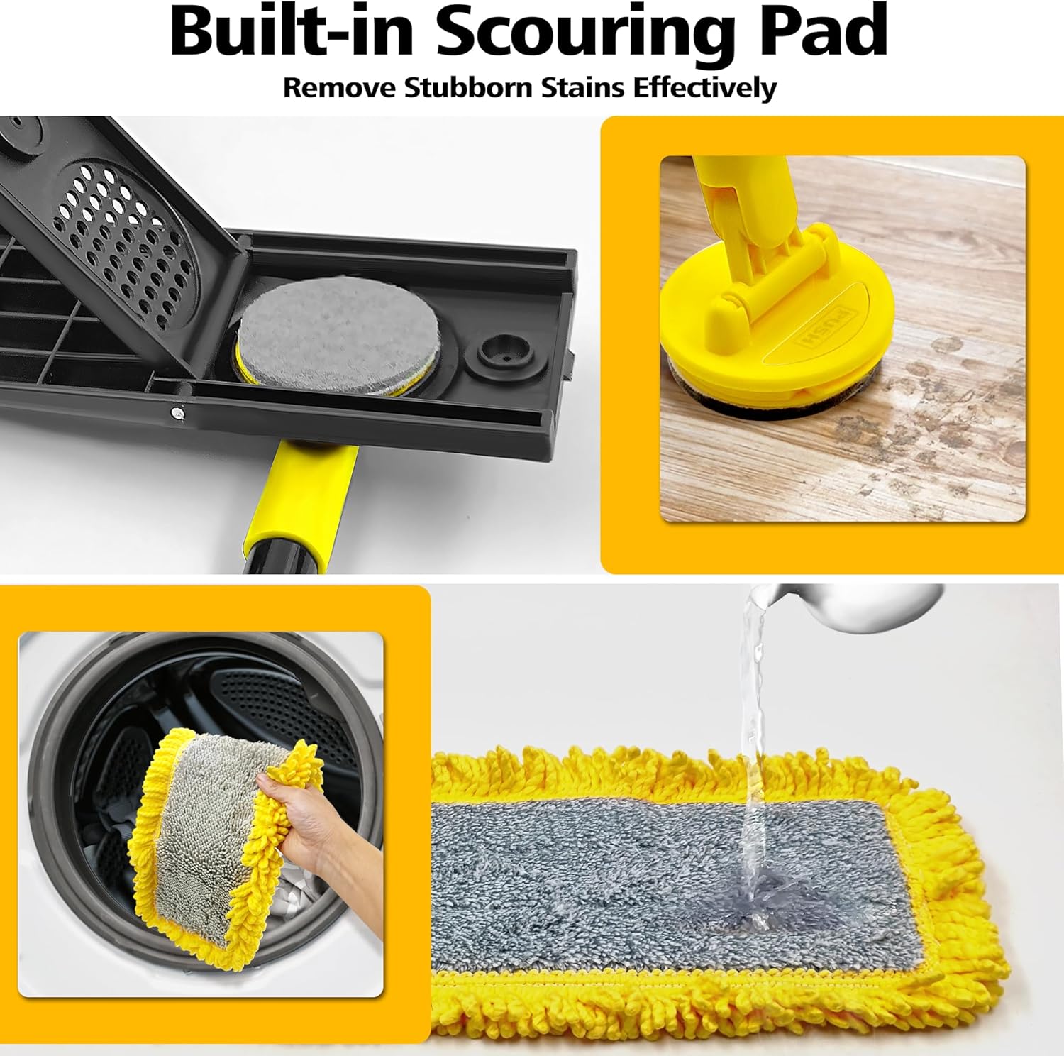 Dolanx Dust Mop with Microfiber Chenille Pads Dry Wet Flat Mop for Hardwood Laminate Vinyl Floors Yellow