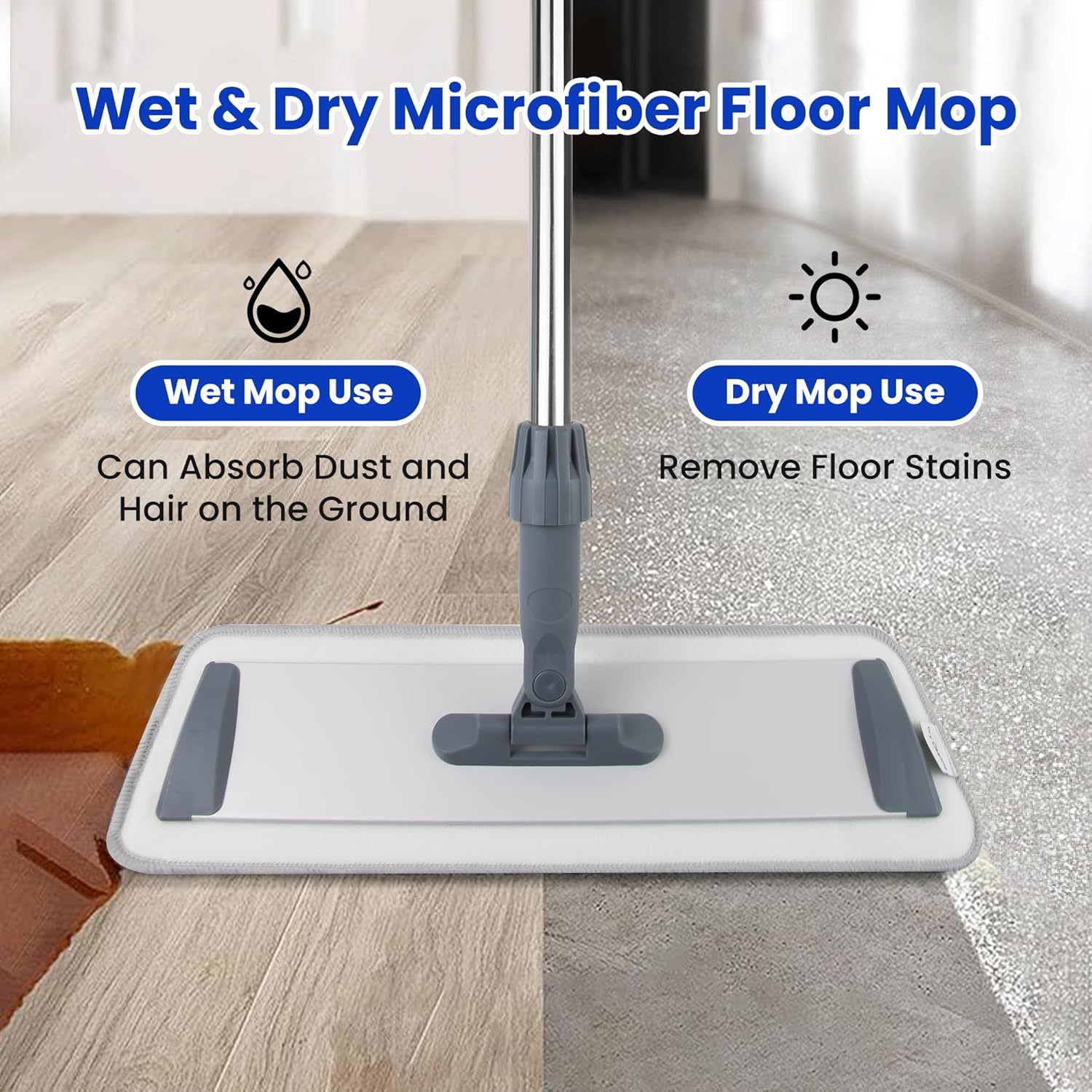 Silkyhose Microfiber Floor Mop - 4 Reusable Pads Wet Dry 18 Inches Stainless Steel Handle
