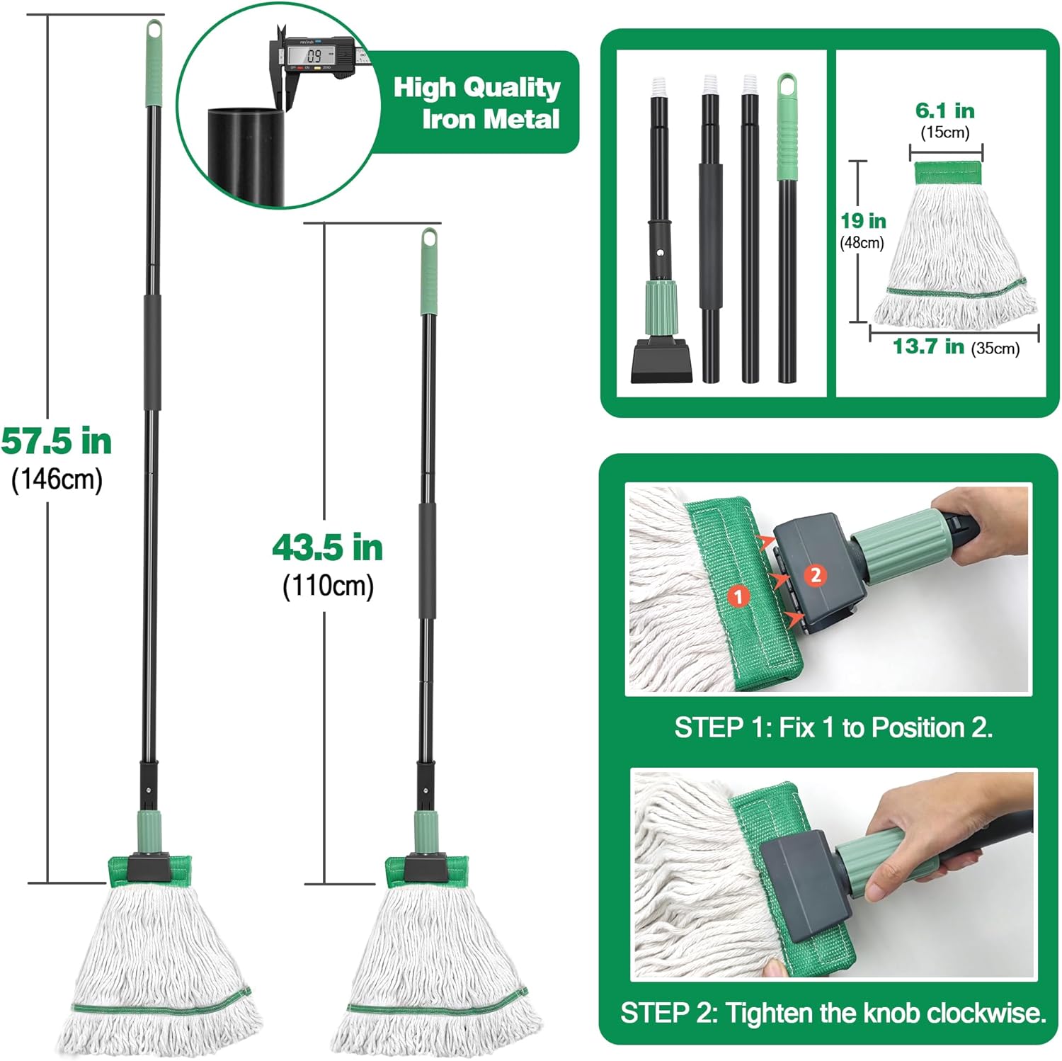 Heavy Duty Mop with 575 Inch Handle for Garage and Workshop